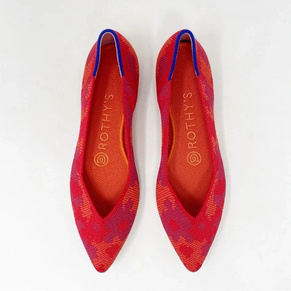 Rothy’s Red Botanicamo Point Shoe Red Camo Style Orange Abstract Flowers Floral - Picture 1 of 4